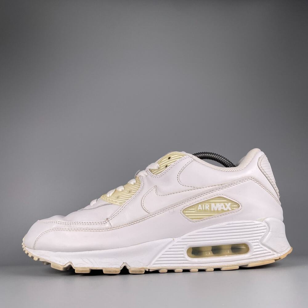 Nike Air Max 90 Men's 10 Triple White Leather Running Sneakers Athletic Shoe GUC
